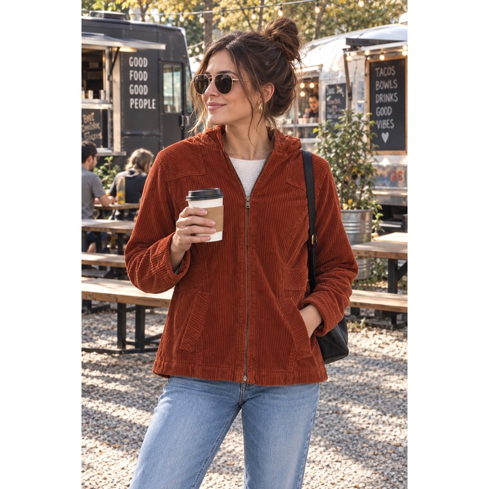 Sonoma Life + Style Rust Corduroy Plaid Lined Hooded Jacket Women's M